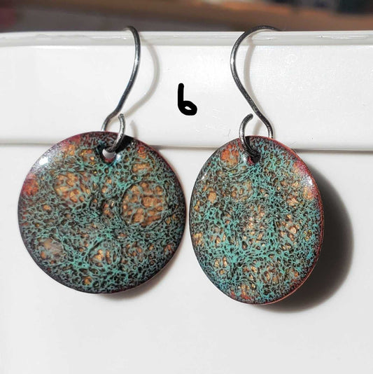 Turquoise Blue Copper Enamel Earrings #6