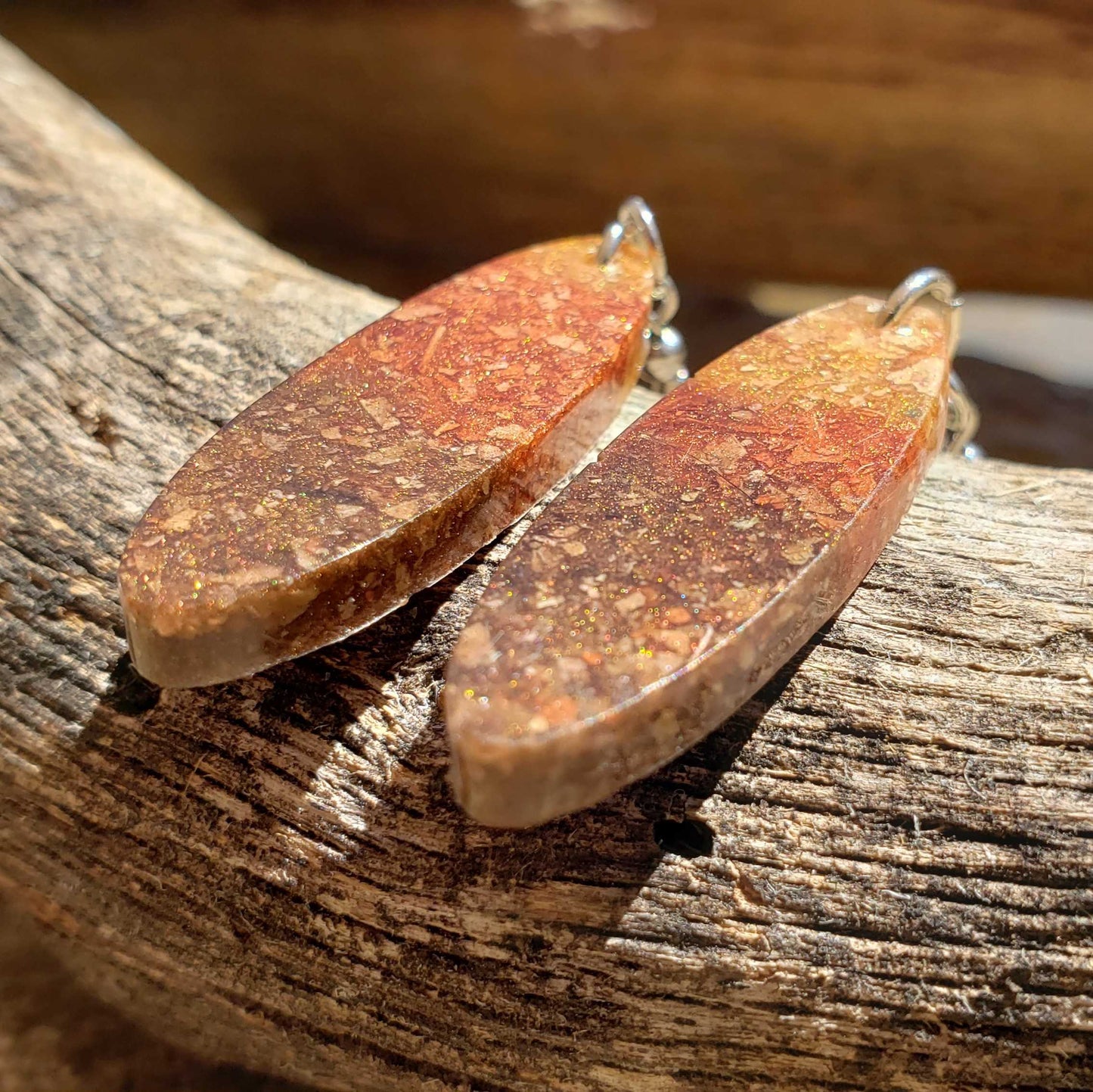 Fall Earrings Dried Leaves Oval Autumn Brown Beige Colors