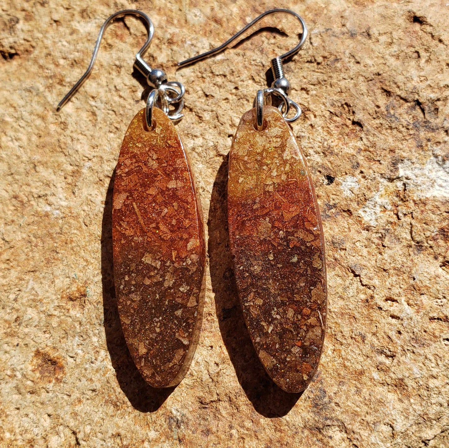 Fall Earrings Dried Leaves Oval Autumn Brown Beige Colors