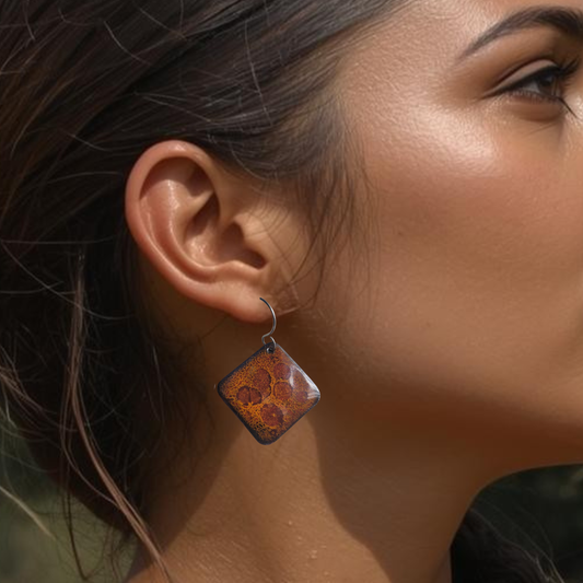 Brownish Orange Copper Enamel Earrings Fall Autumn Diamond Shape Dangles