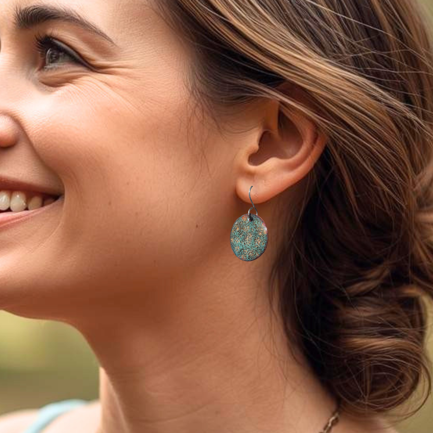 Turquoise Blue Copper Enamel Earrings #6