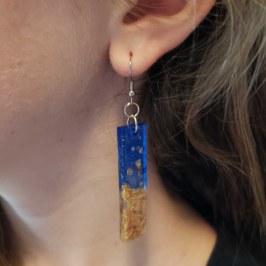 Electric Blue & Gold Earrings Beach-Inspired Jasmine Flowers Resin Handmade Jewelry