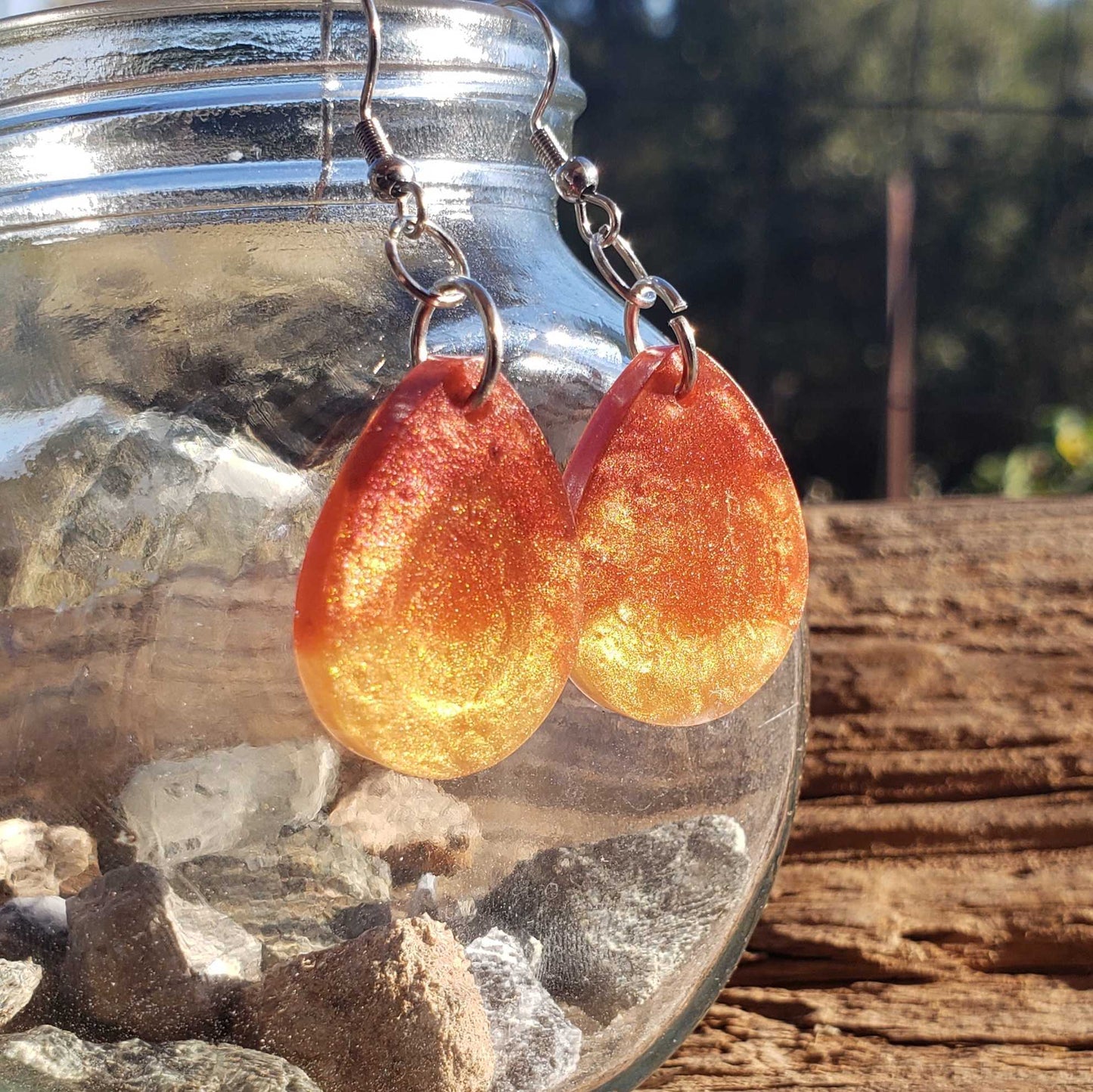 Fire Dangle Earrings Teardrop Shape Flame Red Orange Yellow
