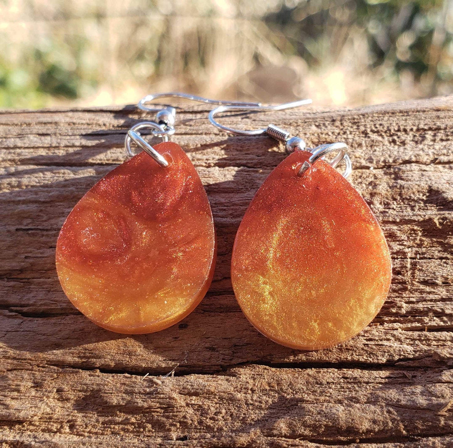 Fire Dangle Earrings Teardrop Shape Flame Red Orange Yellow