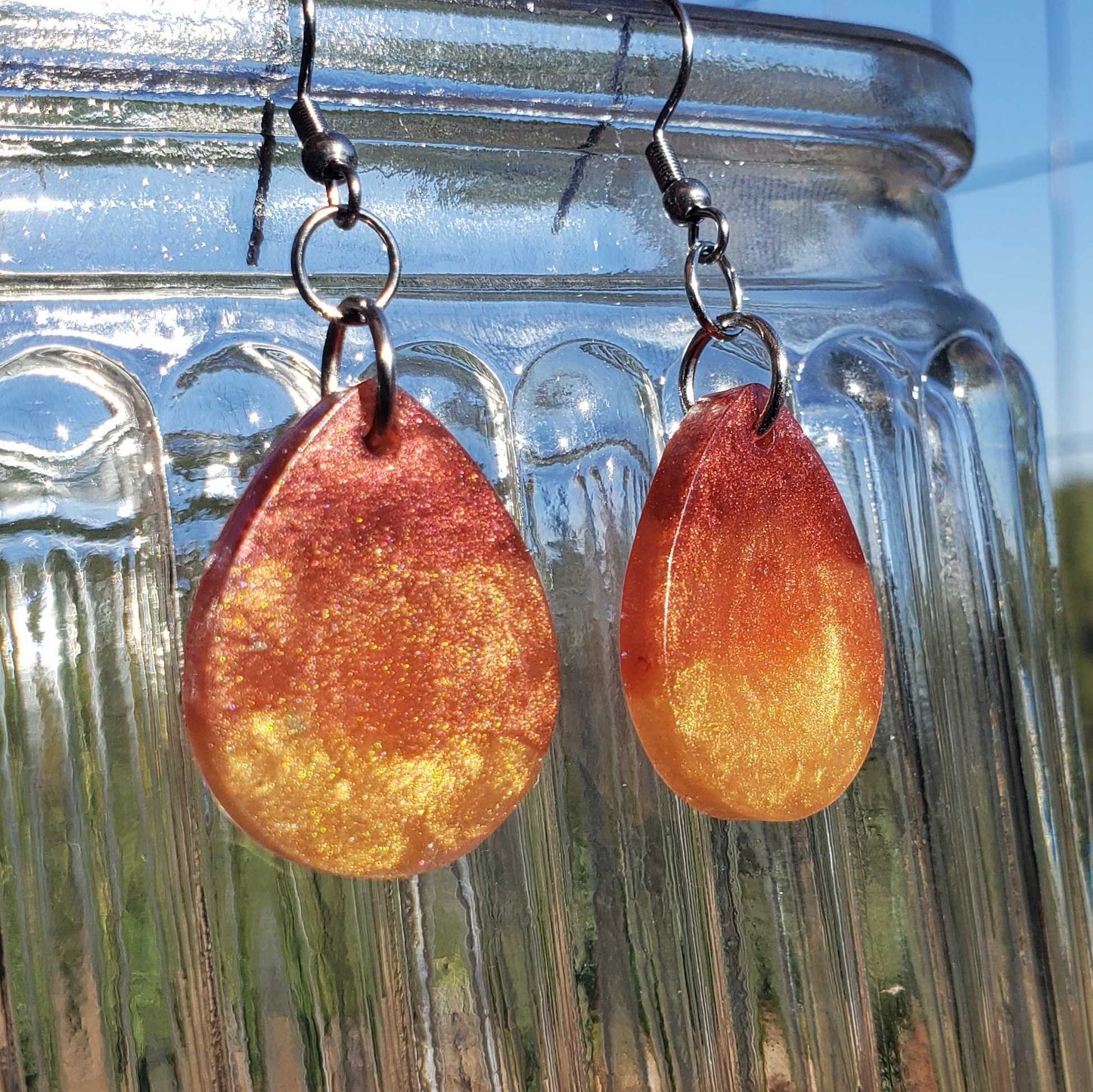 Fire Dangle Earrings Teardrop Shape Flame Red Orange Yellow