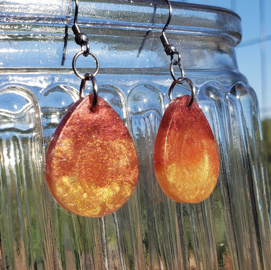 Fire Dangle Earrings Teardrop Shape Flame Red Orange Yellow
