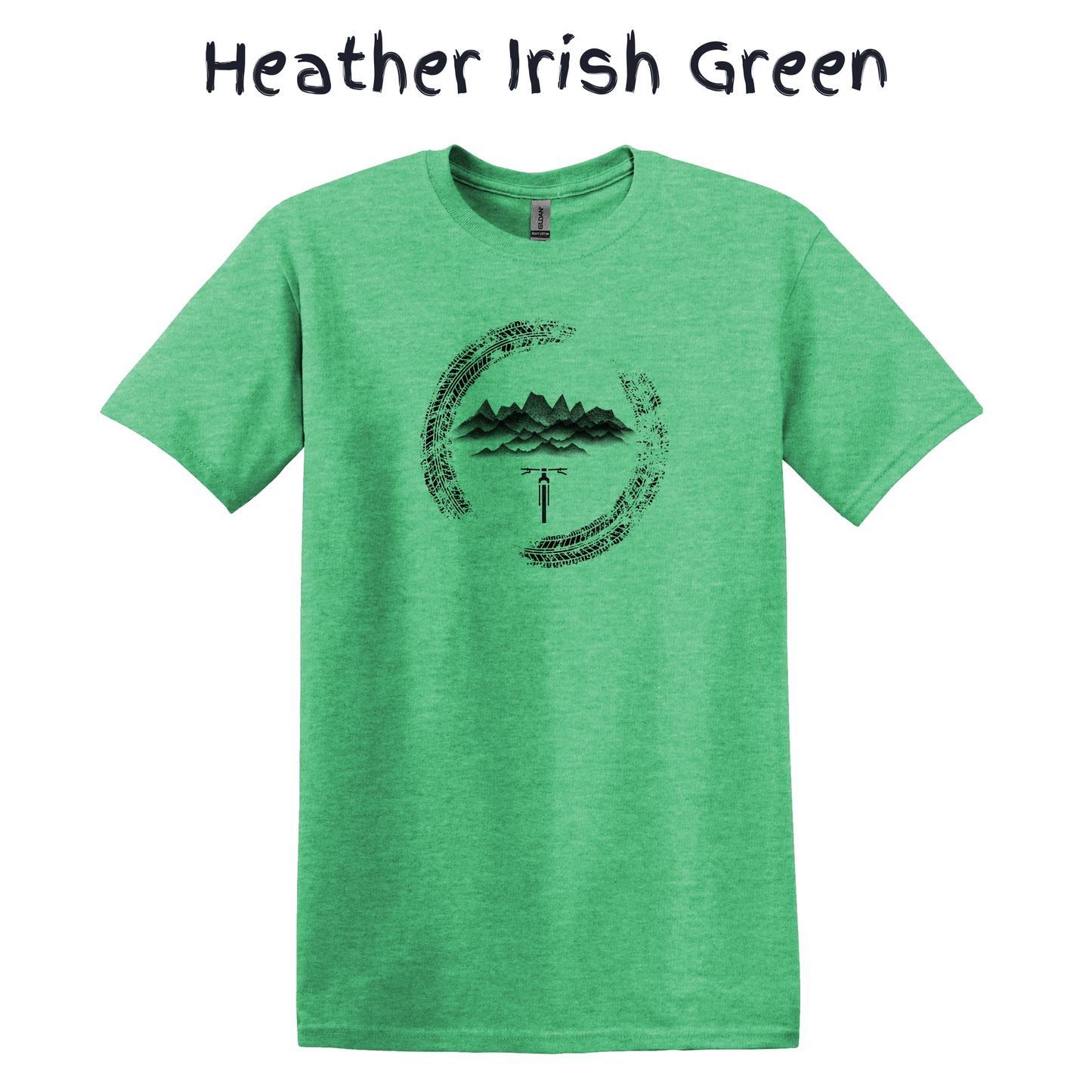 Mountain Bike T-Shirt Men's MTB Graphic Tee Tire Tracks Biking Biker Gray