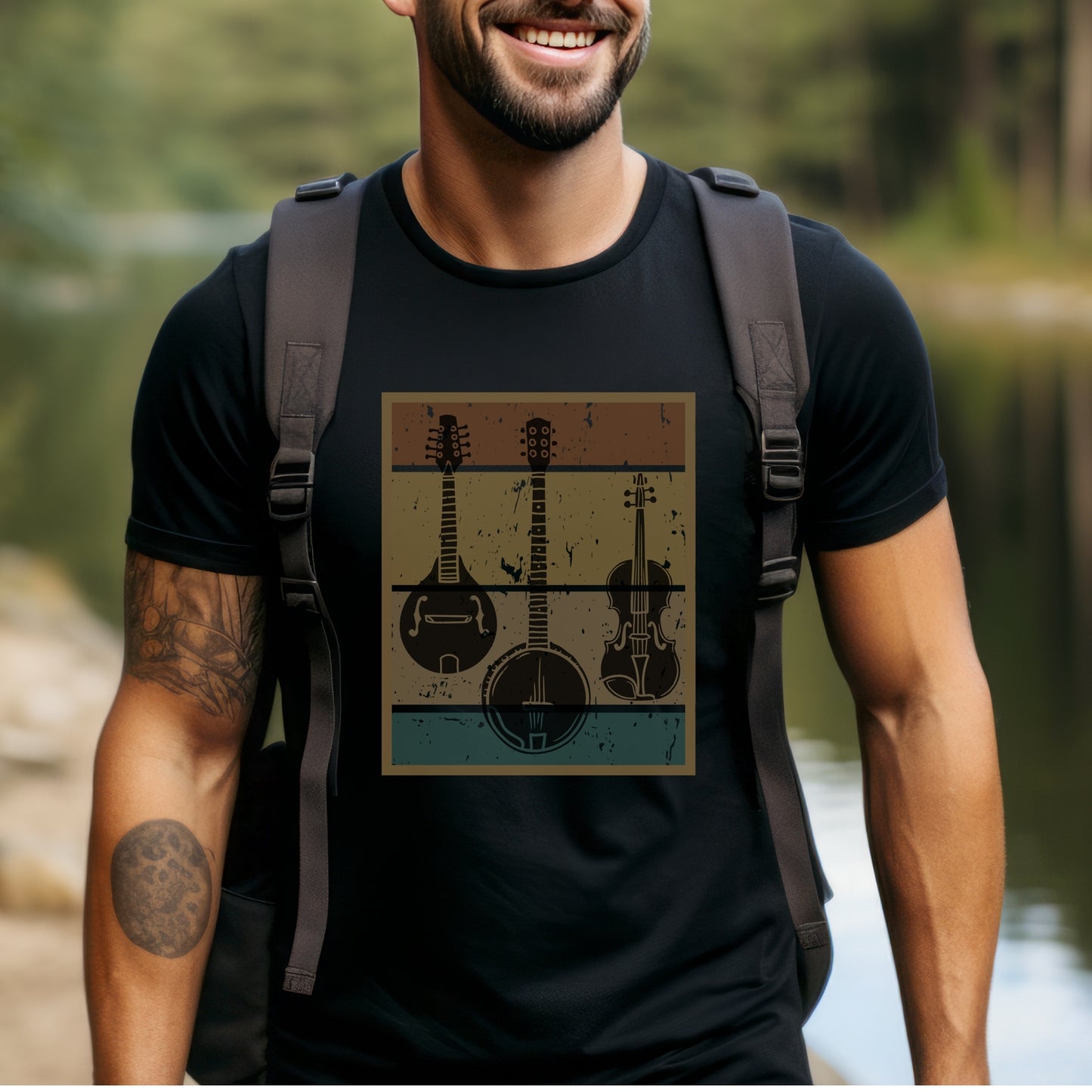 Men's Bluegrass Tshirt Banjo Mandolin Fiddle T-Shirt