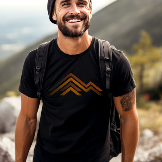 Men's Retro TShirt Mountain Range Graphic Tee - 3 Lines Brown Orangey Colors