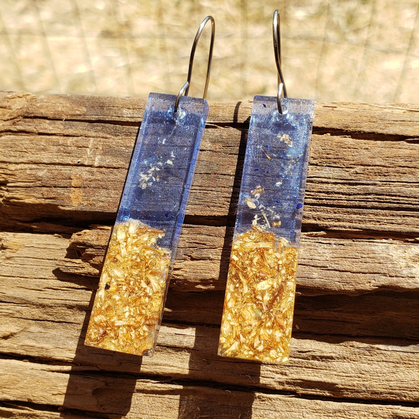 Beachy Transparent Blue & Gold Earrings – Coastal-Inspired Handmade Resin Jewelry