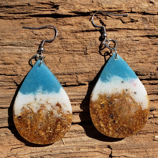 Beach-inspired Teardrop Earrings Dangle Handmade Resin Jasmine Flowers
