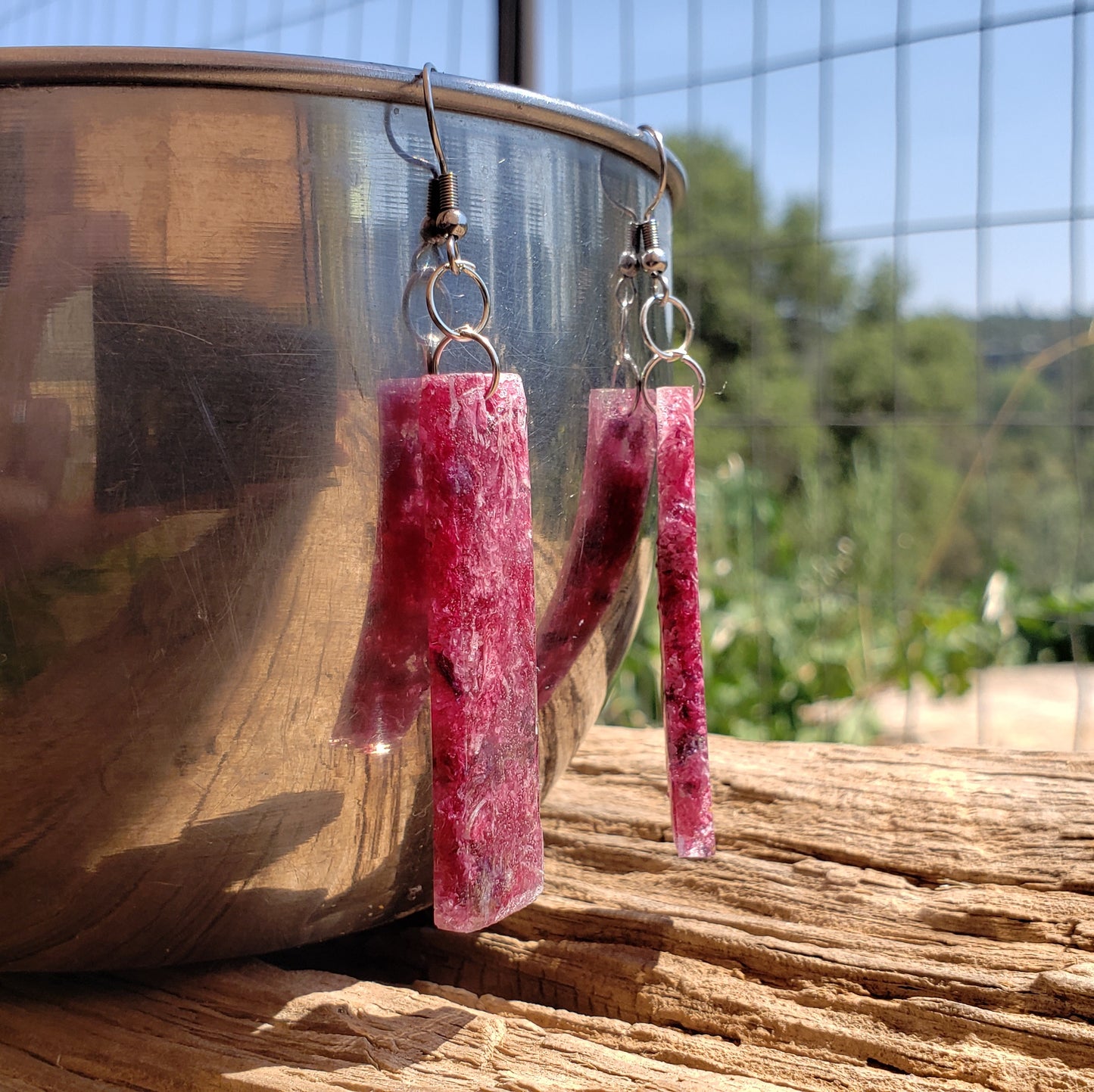 Pink Red Dangle Earrings Crape Myrtle Flowers Dried