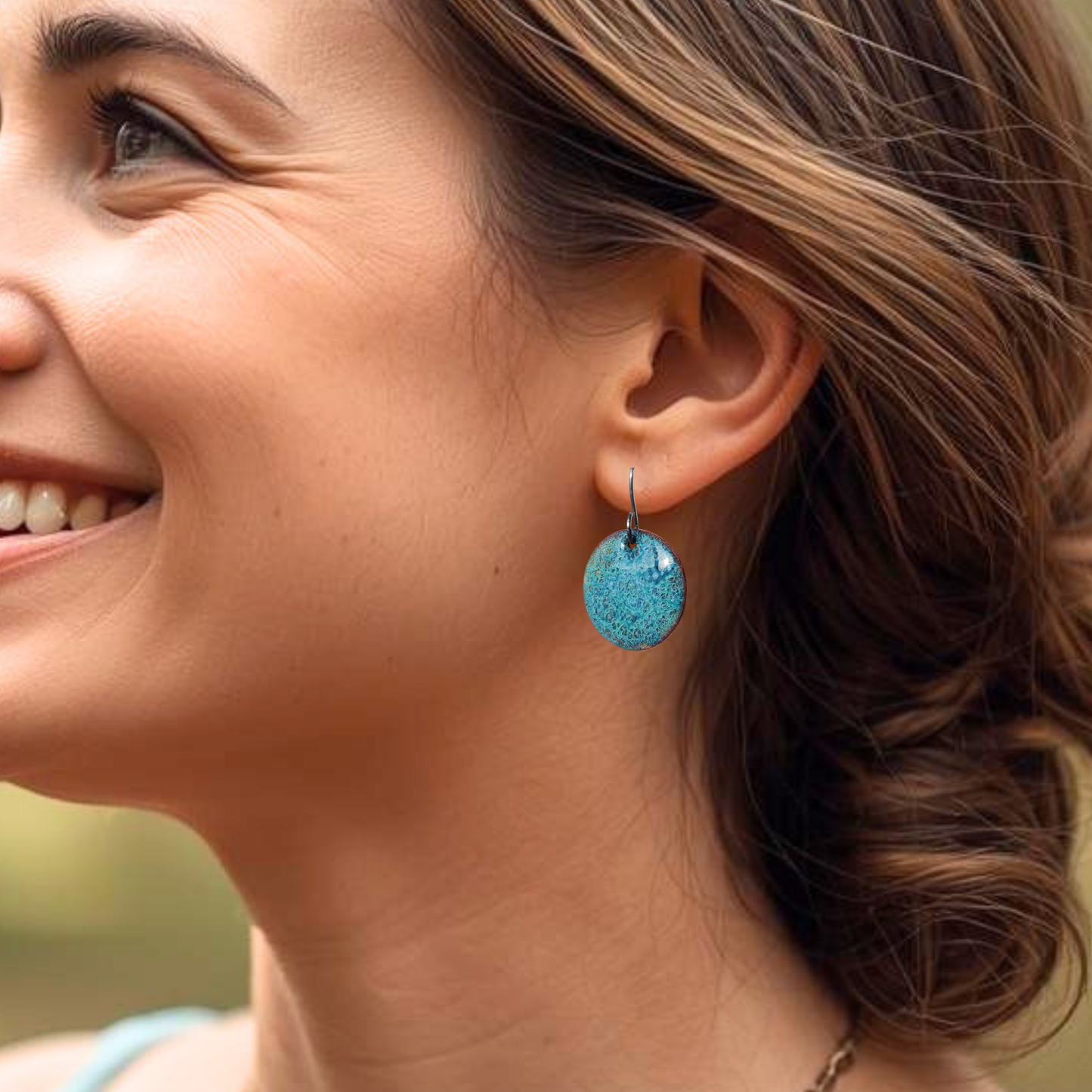 Turquoise Blue Copper Enamel Earrings #2