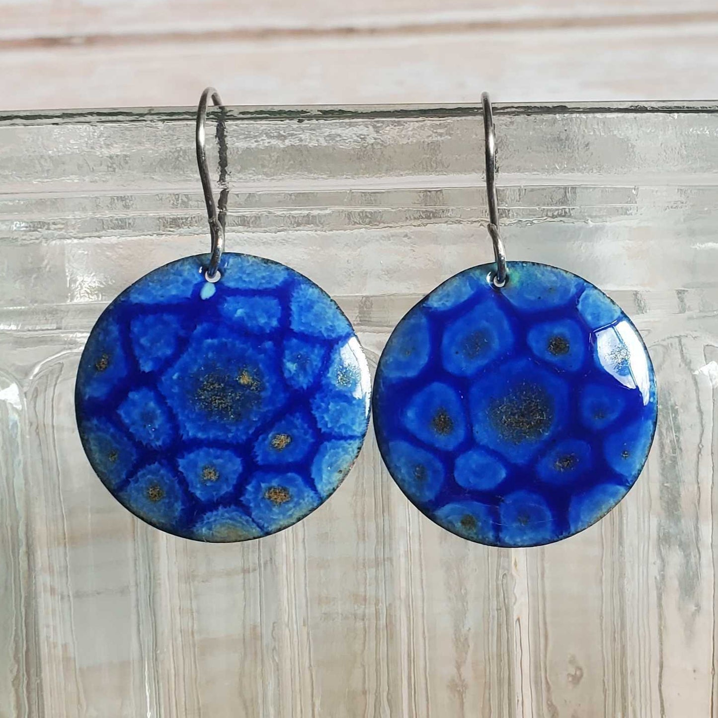 Blue copper enamel earrings