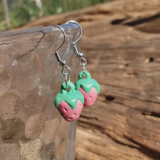 Mini strawberry dangle earrings