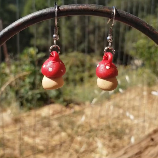 Mini Mushroom Earrings Dangle Red White Fairy-Tale Handmade Polymer Clay