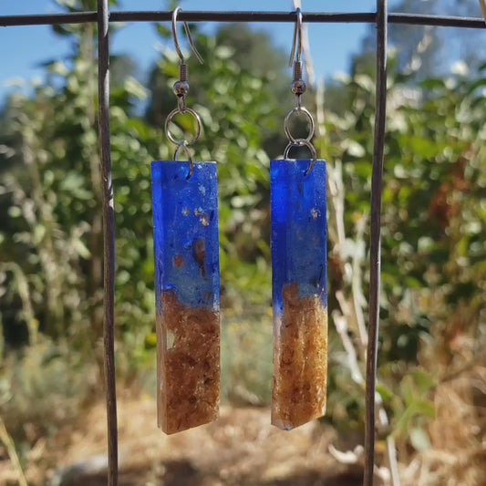 Electric Blue & Gold Earrings Beach-Inspired Jasmine Flowers Resin Handmade Jewelry