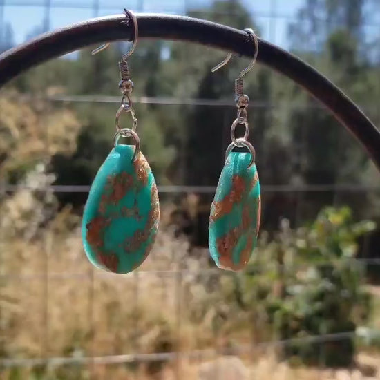 Boho turquoise Earrings with dried flowers